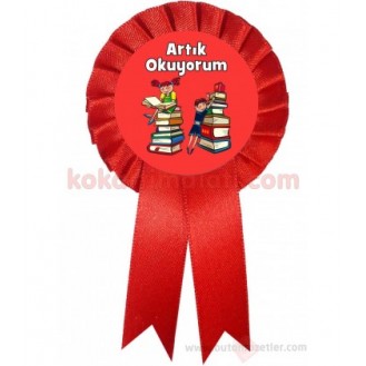 Kurdelalı Artık Okuyorum  Kırmızı Rozeti Karton Baskılı 015