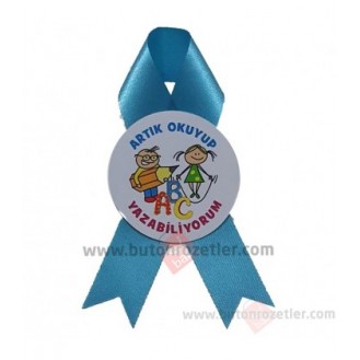 Kurdeleli Artık Okuyorum Rozeti Karton Baskılı 010