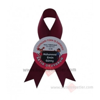 Kurdeleli 1 Sınıf İsimli Okuma Rozeti Karton Baskılı 030